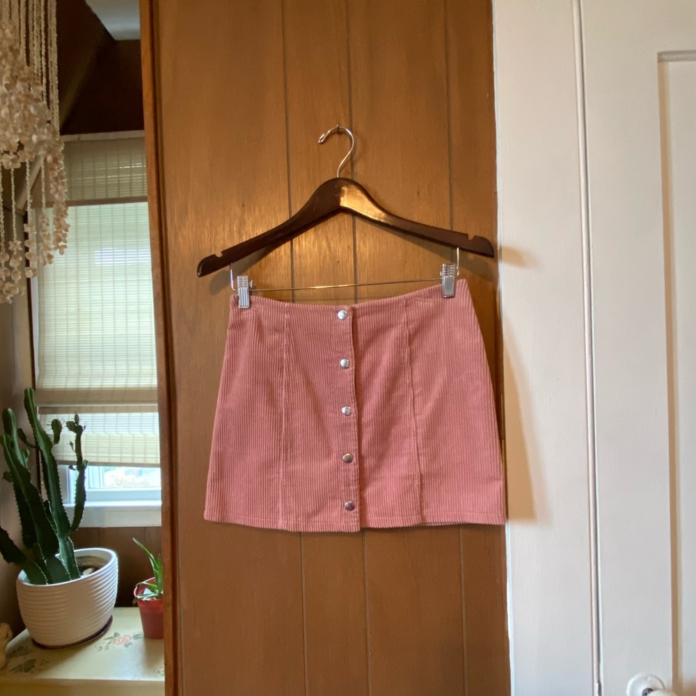 Corduroy button front mini skirt